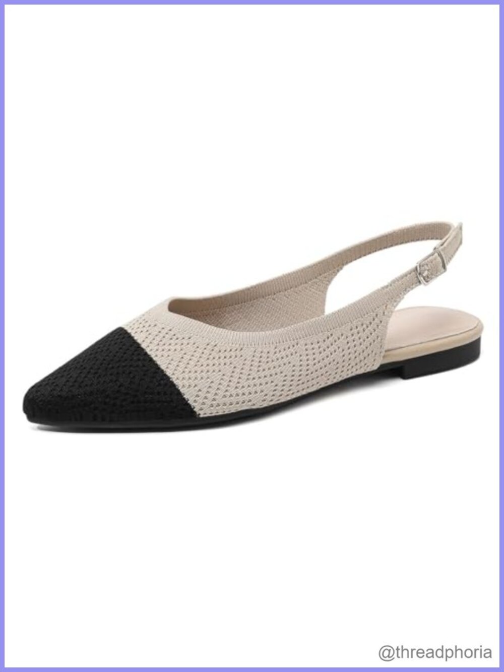 Womens Knit Slingback Flats Pointed Toe Adjustable Buckle Ballet Shoes